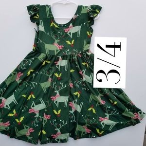 Dot Dot Smile Empire Green Reindeer Twirly Dress